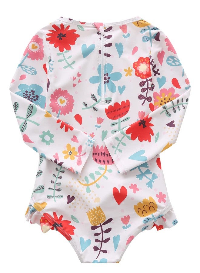Mardonskey Toddler Girls Long Sleeve Bathing Suits One Piece Swimsuits for Kids Sun Protection Rash Guard Swim Shirts Hawaiian Floral Swan 3T - Image 2