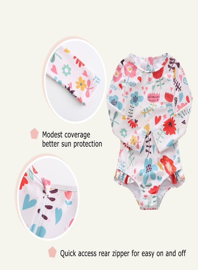 Mardonskey Toddler Girls Long Sleeve Bathing Suits One Piece Swimsuits for Kids Sun Protection Rash Guard Swim Shirts Hawaiian Floral Swan 3T - Image 3