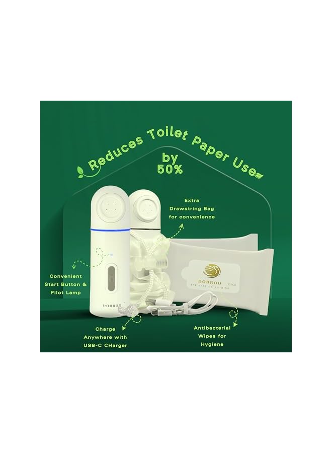 The Bros Rechargeable Portable Bidet Sprayer with Antibacterial Wipes – 2 Speed Mode, Pilot Lamp, IPX6 Waterproof, Drawstring Bag, Bidet for Camping, Travel - White  - Image 4