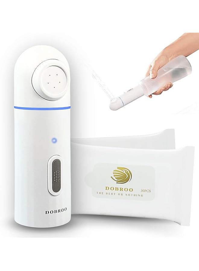 The Bros Rechargeable Portable Bidet Sprayer with Antibacterial Wipes – 2 Speed Mode, Pilot Lamp, IPX6 Waterproof, Drawstring Bag, Bidet for Camping, Travel - White  - Image 1