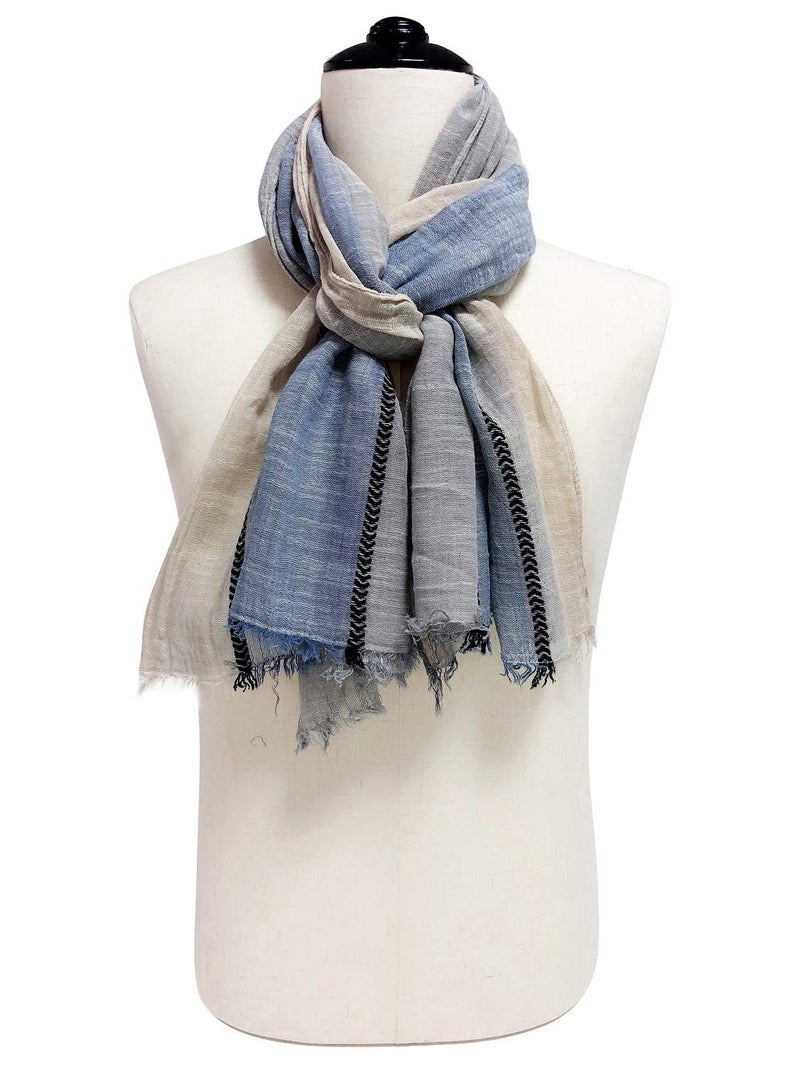 GERINLY Color Block Winter Scarf for Men Long Neck Wraps Shawl Urbanstyle Scarf Gift for Men Cotton Linen Scarf Gauze Scarves (Gray Blue Khaki) - Image 3