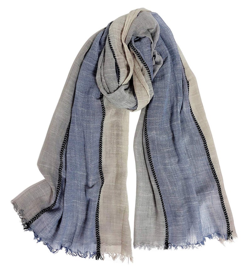 GERINLY Color Block Winter Scarf for Men Long Neck Wraps Shawl Urbanstyle Scarf Gift for Men Cotton Linen Scarf Gauze Scarves (Gray Blue Khaki) - Image 4