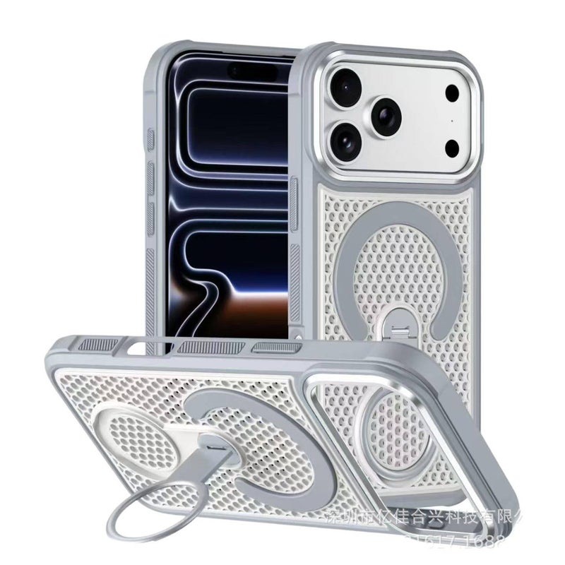 MagSafe iPhone 16 Pro Max Drop Protection PC Case for iPhone 16 16 Plus 16 Pro 16 Pro Max with Kickstand and Heat Dissipation in Gray - Image 1