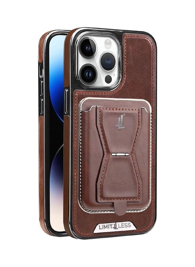 LIMITLESS Leather Case for iPhone 14 Pro with Detachable Card Holder and Stand, Back Protector Slim Fit, Soft Grip Leather Cover, Logo Cutouts, Anti-Scratch Full Phone Back Case with Shockproof, Dark Brown  - Image 1