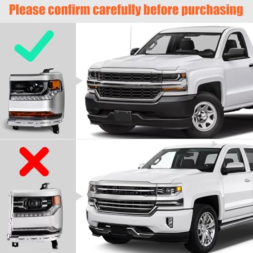 VLINCAR Headlight Assembly Compatible with Chevy Silverado 1500 2016 2017 2018 (Hid/Xenon Model) Factory Replacement Head Light Lamp Chrome Housing Left Driver Side - Image 2