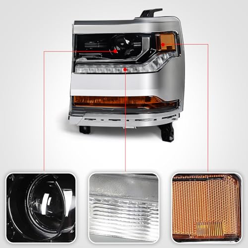 VLINCAR Headlight Assembly Compatible with Chevy Silverado 1500 2016 2017 2018 (Hid/Xenon Model) Factory Replacement Head Light Lamp Chrome Housing Left Driver Side - Image 4