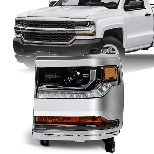 VLINCAR Headlight Assembly Compatible with Chevy Silverado 1500 2016 2017 2018 (Hid/Xenon Model) Factory Replacement Head Light Lamp Chrome Housing Left Driver Side - Image 1