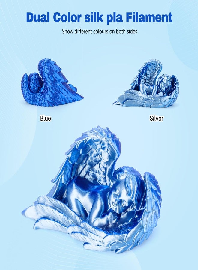 3DHoJor خيوط PLA حرير ثلاثي الأبعاد 1.75 مم أزرق فضي مزدوج اللون 3D طابعة خيوط 2 في 1 Coextrusion 1 كجم بكرة (2.2 رطل) خيوط الطباعة ثلاثية الأبعاد دقة الأبعاد +/- 0.03 مم تناسب معظم طابعات FDM ثلاثية الأبعاد - Image 2