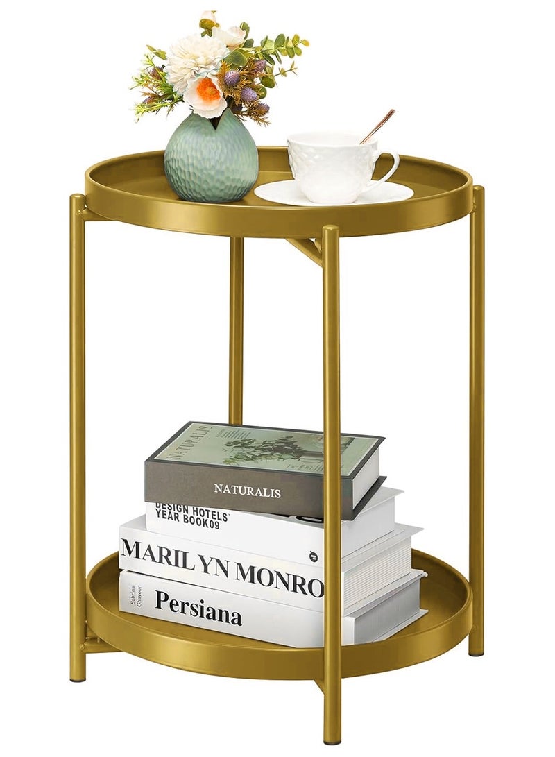 YOUGE 2-Tier Round Side Table, Metal End Table with Removable Tray, Small Outdoor Table Accent Table, Anti-Rust Black Nightstand for Bedroom Balcony Patio - Image 1