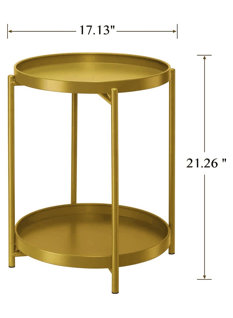 YOUGE 2-Tier Round Side Table, Metal End Table with Removable Tray, Small Outdoor Table Accent Table, Anti-Rust Black Nightstand for Bedroom Balcony Patio - Image 3