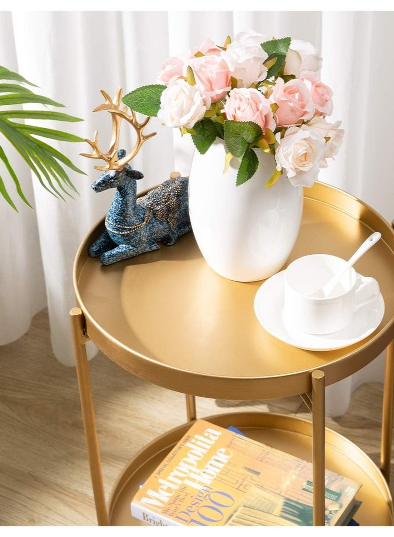 YOUGE 2-Tier Round Side Table, Metal End Table with Removable Tray, Small Outdoor Table Accent Table, Anti-Rust Black Nightstand for Bedroom Balcony Patio - Image 4