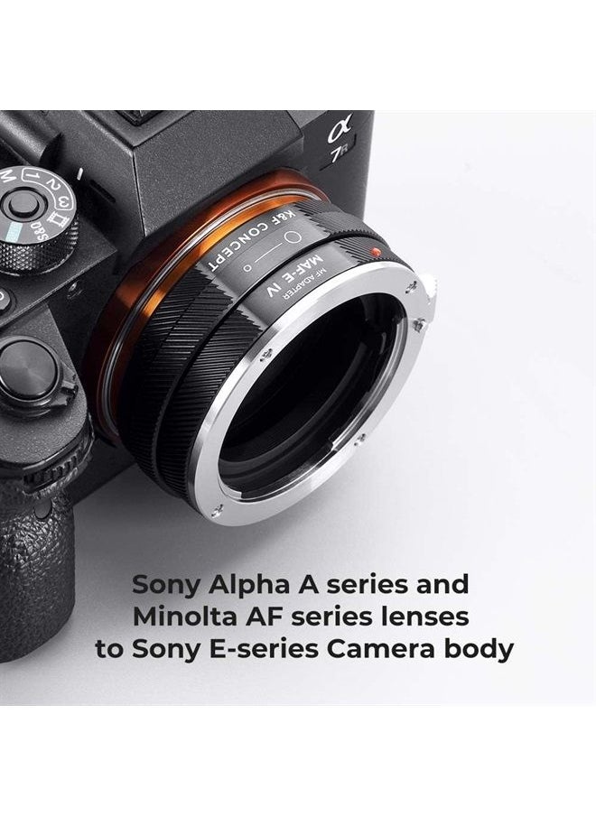 K&F Concept - IV PRO MAF-NEX Lens Mount Adapter Manual Focus Compatible with Minolta AF/Sony Alpha A Series Lens to Sony-E NEX Mount Camera Body with Matting Varnish Design - Image 1