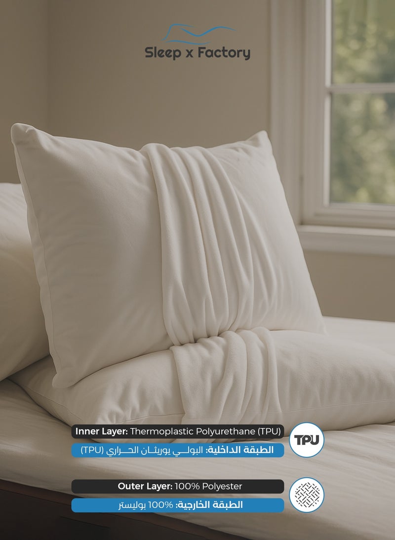 Sleep x Factory Premium Waterproof Pillow Protector – Soft Polyester Cover – TPU Inner Layer – Hypoallergenic – 1 / 2 / 4 / 8-Pack – 55×75 cm – Zippered Enclosure - Image 3