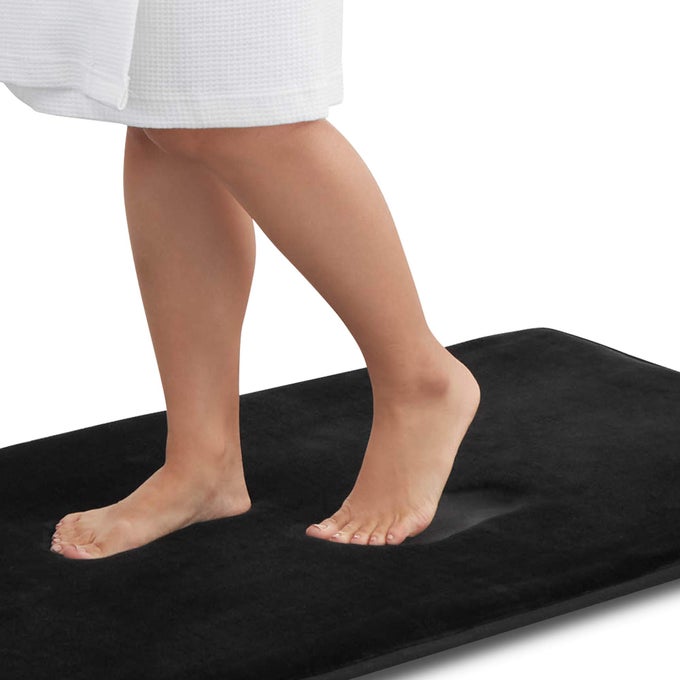 MEMORY FOAM BATH MAT NON SLIP ABSORBENT SUPER COZY VELVET BATHROOM RUG CARPET 17 INCHES X 24 INCHES BLACK