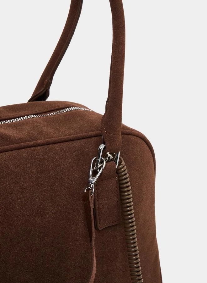 Styli Styli Coffee Brown Suede Look Shoulder Bag