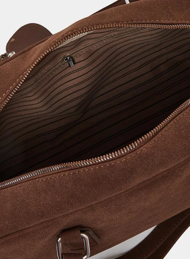 Styli Styli Coffee Brown Suede Look Shoulder Bag