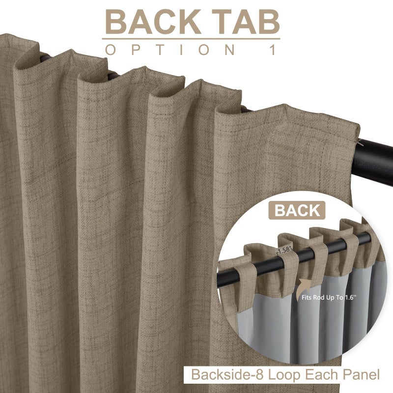 100% Blackout Shield Linen Blackout Curtains for Bedroom 108 Inches Long, Back Tab/Rod Pocket Living Room Drapes, Thermal Insulated Blackout Curtains 2 Panels Set, 50" W x 108" L, Plaza Taupe - Image 3