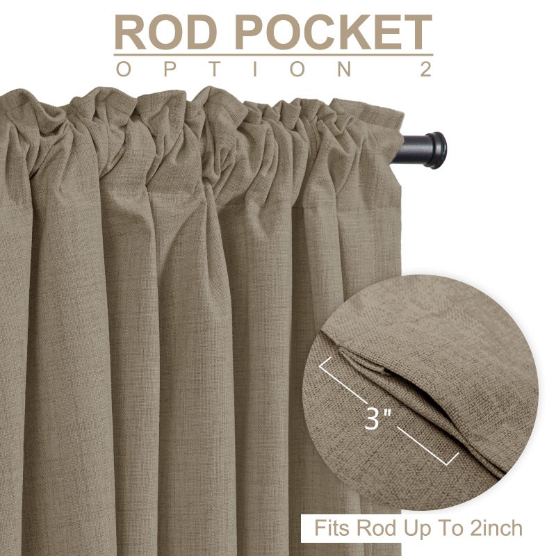 100% Blackout Shield Linen Blackout Curtains for Bedroom 108 Inches Long, Back Tab/Rod Pocket Living Room Drapes, Thermal Insulated Blackout Curtains 2 Panels Set, 50" W x 108" L, Plaza Taupe - Image 4