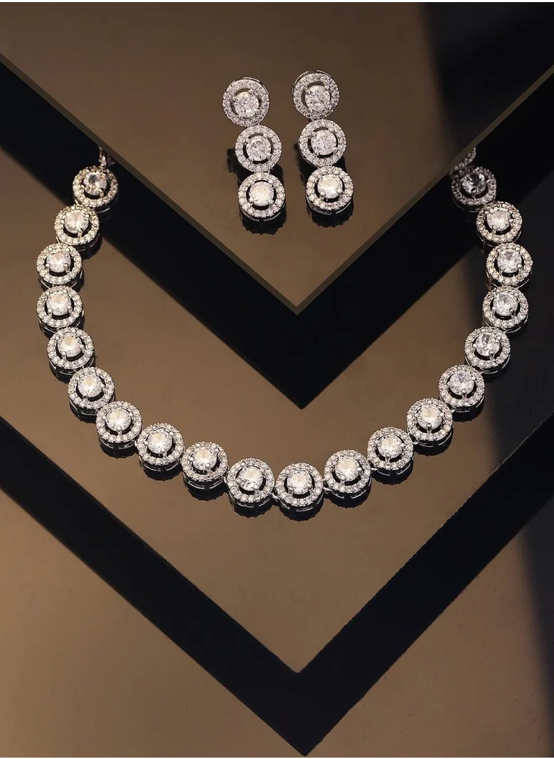 برياسي AD Stone-Studded Geometry Pattern Brass Necklace and Earrings
