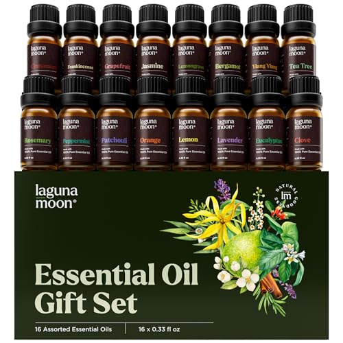 Lagunamoon Essential Oils Set - 16 Pcs Premium Grade Home Essentials Oils - for Diffusers, Fragrance, Scents for Candle Making - Natural Aromatherapy Oils for Cars & Home Products, Room Sprays - Image 1
