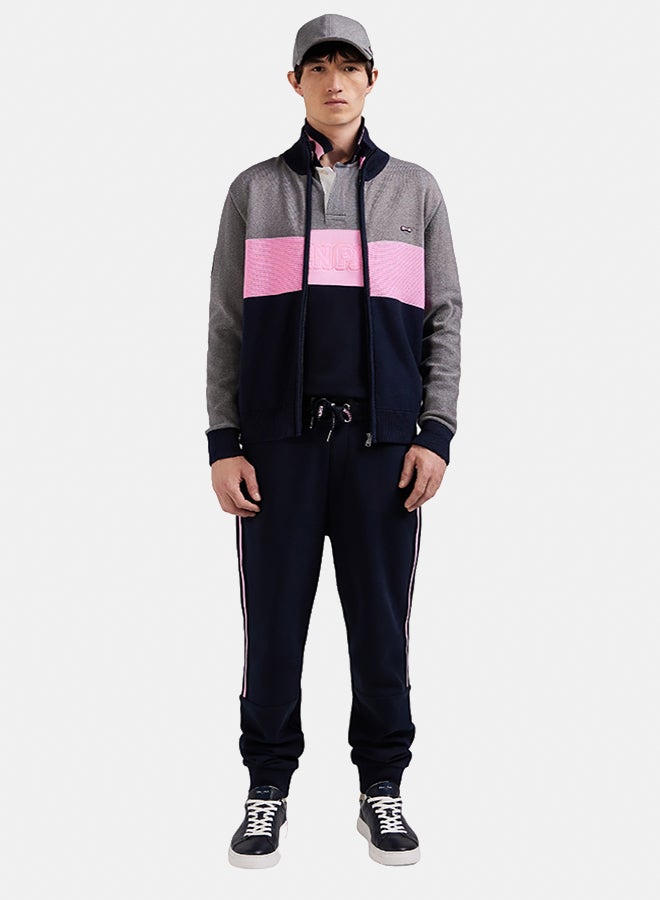 Eden Park tricolor high collar zipped cardigan with embroidery 10 and mesh play  - Image 1