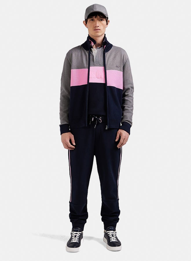 Eden Park tricolor high collar zipped cardigan with embroidery 10 and mesh play  - Image 2