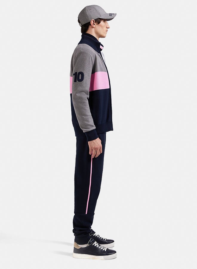 Eden Park tricolor high collar zipped cardigan with embroidery 10 and mesh play  - Image 3