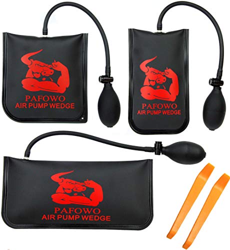 PAFOWO Improved 3 Piece Commercial Grade Air Wedge Bag Pump Professional Leveling Kit & Alignment Tool Inflatable Shim Bag. 3 Sizes(Small, Medium, Large) for a Variety of Jobs. 300 LB Rating - Image 1