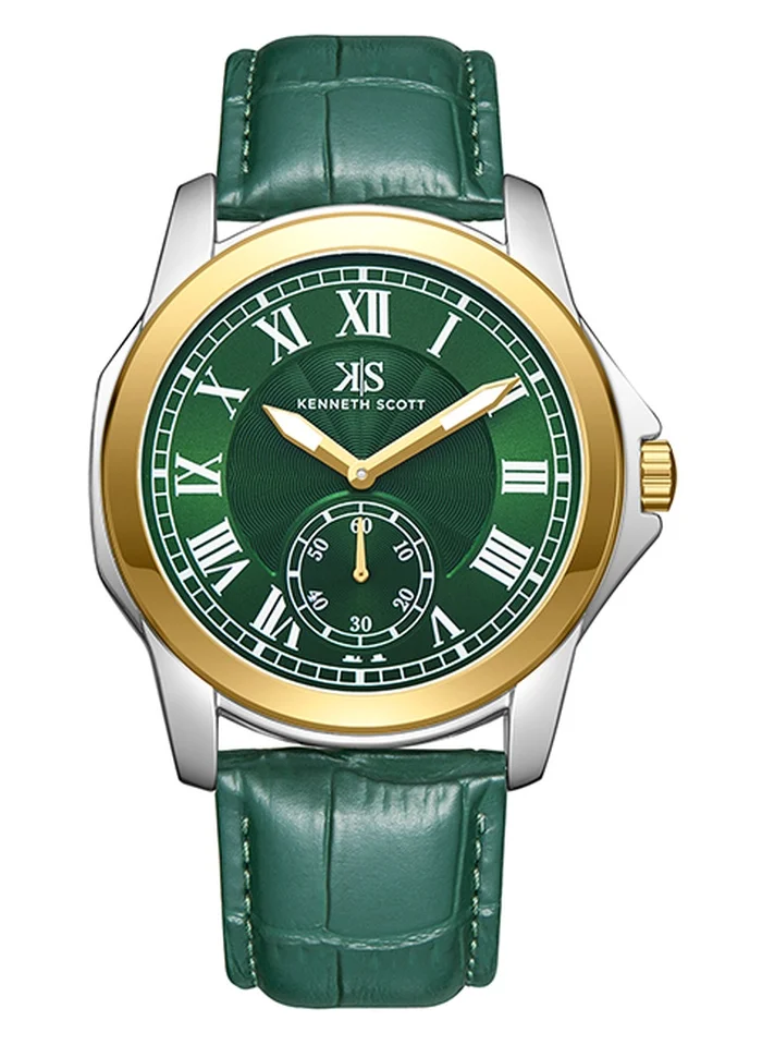 KENNETH SCOTT Kenneth Scott K24018-TLHH Men's Analog Display Watch & Leather  Strap Green