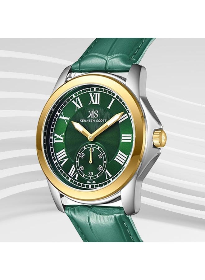 KENNETH SCOTT Kenneth Scott K24018-TLHH Men's Analog Display Watch & Leather  Strap Green  - Image 4