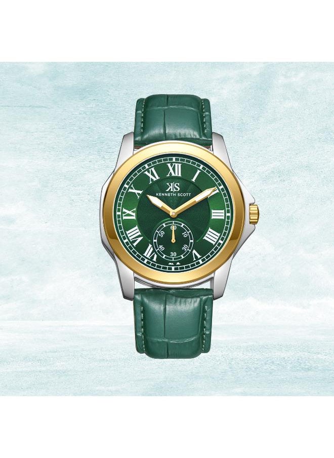 KENNETH SCOTT Kenneth Scott K24018-TLHH Men's Analog Display Watch & Leather  Strap Green  - Image 3