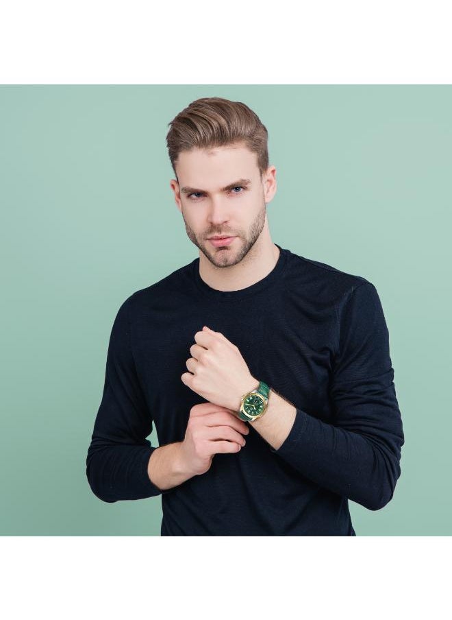 KENNETH SCOTT - Kenneth Scott K24018-TLHH Men's Analog Display Watch & Leather  Strap Green - Image 1