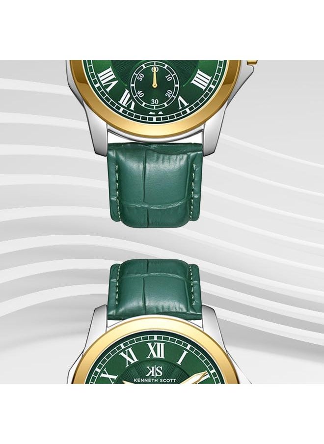 KENNETH SCOTT Kenneth Scott K24018-TLHH Men's Analog Display Watch & Leather  Strap Green  - Image 5
