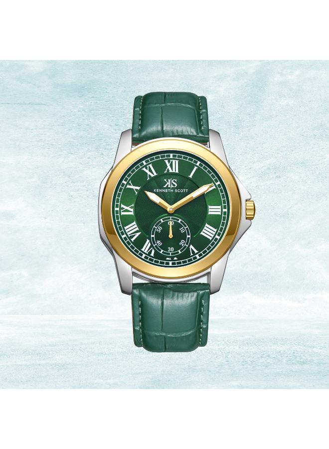 كينيث سكوت ساعة يد رجالية كينيث سكوت - بعقارب وسوار جلد أخضر - Image 1