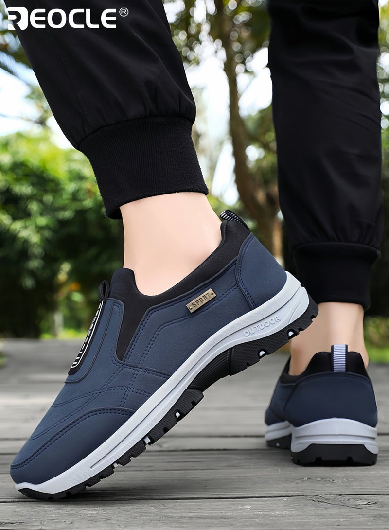 REOCLE Men's Slip on Hiking Shoes Thick Cushioned Sole Breathable Cloth Upper Lightweight and Comfortable for Outdoor Walking Casual Wear and Hiking Round Toe Design Secure Fit Footwear - Image 2