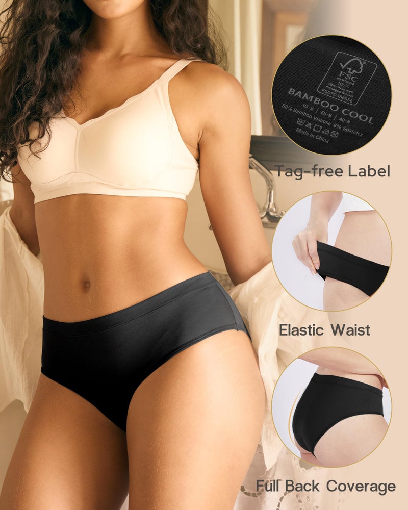 BAMBOO COOL Womens Underwear, Moisture-Wicking Briefs, Soft and Breathable Panties, Mid Waist, 5-Pack - Image 5