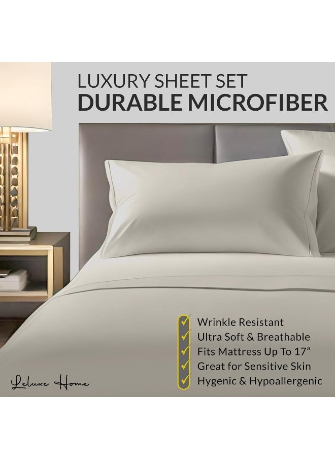 Leluxe Home Full Size Sheets Set of 4-100% Microfiber Full Size Bed Sheets with Extra Soft and Wrinkle Free - Set of 4 Sheets for Full Size Bed with Deep Pockets - White