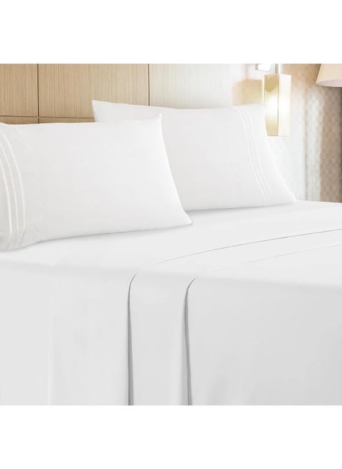 Leluxe Home Full Size Sheets Set of 4-100% Microfiber Full Size Bed Sheets with Extra Soft and Wrinkle Free - Set of 4 Sheets for Full Size Bed with Deep Pockets - White