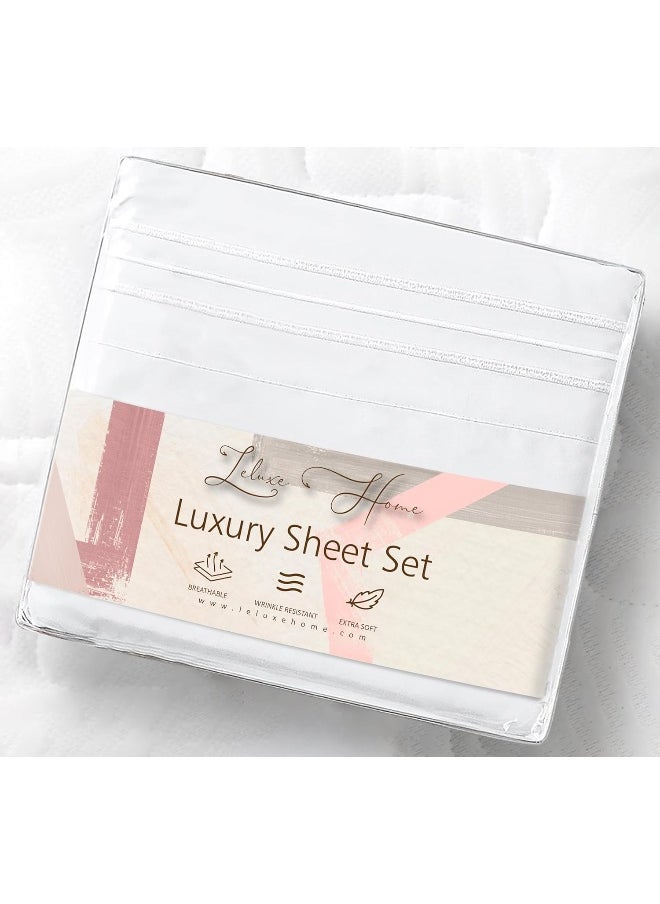 Leluxe Home Full Size Sheets Set of 4-100% Microfiber Full Size Bed Sheets with Extra Soft and Wrinkle Free - Set of 4 Sheets for Full Size Bed with Deep Pockets - White