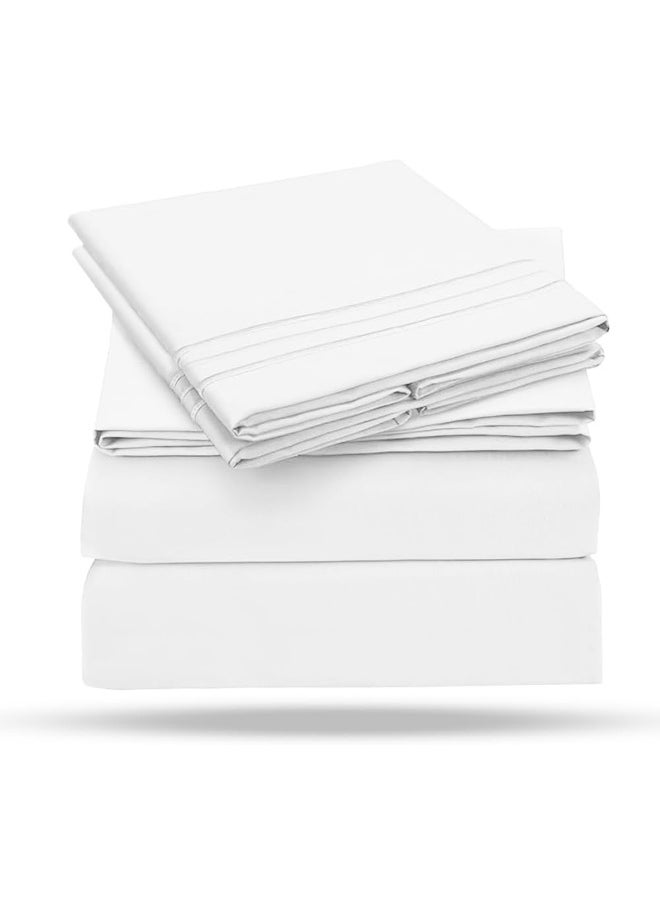 Leluxe Home Full Size Sheets Set of 4-100% Microfiber Full Size Bed Sheets with Extra Soft and Wrinkle Free - Set of 4 Sheets for Full Size Bed with Deep Pockets - White