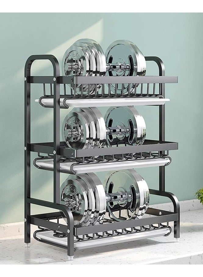  CityRiya-Long رف تجفيف الأطباق ، رف طبق لأطباق المطبخ ، رف طبق أسود كبير مع لوحة تصريف وحامل أواني ، 3 طبقات من الصدأ ، رف تخزين منظمي المطبخ ، رف تجفيف الأطباق للأطباق ، الأوعية - Image 2