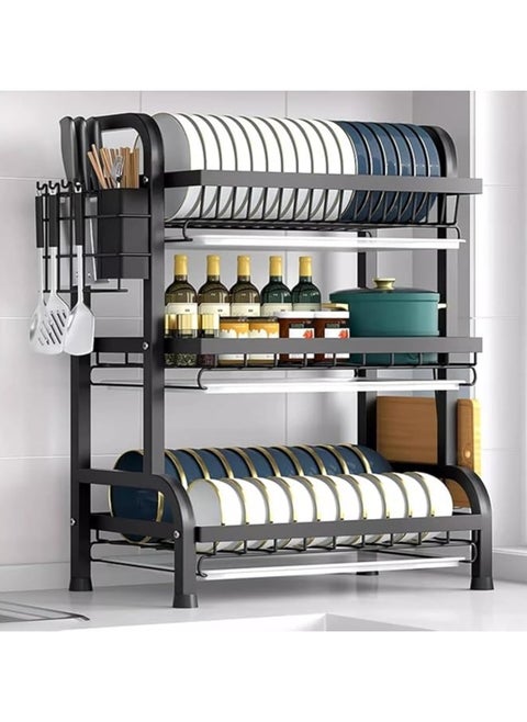 Dish Drying Rack, Dish Rack for Kitchen Counter, Stainless Steel Large Dish Rack with Drainboard and Utensil Holder, 3 Tier Rustproof Dish Drainer, Kitchen Organizers Storage Rack, Dish Drying Rack for Plates, Bowls
