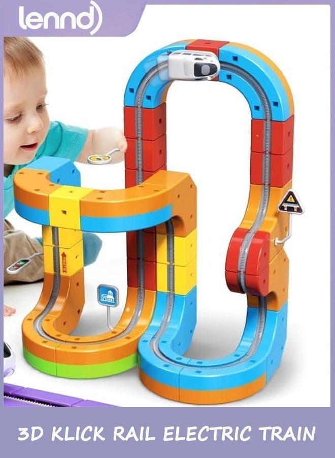 لينند مجموعة قطار كهربائي ثلاثي الأبعاد، مسار سباق مرن سحري للأطفال من عمر 3 إلى 8 سنوات، 83 قطعة، كتلة مسار سيارة سباق مضادة للجاذبية، لعبة تعليمية STEM للأولاد والبنات وأعياد الميلاد - Image 1