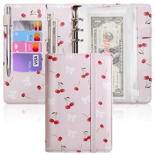 Zreal A6 Budget Binder for Money Saving, PU Leather Budget Planner with 8 Cash Envelopes, Budget Sheets & Rose Gold Category Stickers, Money Organizer for Cash (Pink Cherry) - Image 1