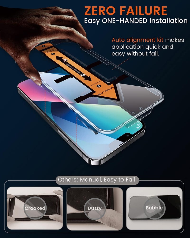 MRGLAS 2 Packs Screen Protector for iPhone 13/13 Pro [9H+ Military-Grade Aerospace Glass][Auto-Alignment Kits] Shatterproof Tempered Glass Film for 13/13 Pro 6.1" Zero-Bubble - Image 2