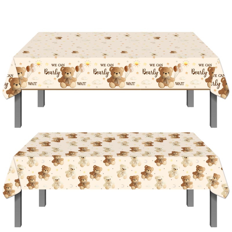 umoni Bear Tablecloth 2PCS We Can Bearly Wait Baby Shower Supplies Teddy Bear Party Table Covers Brown Bearly Wait Table Decorations for Bear Theme Birthday Party Decor - Image 1