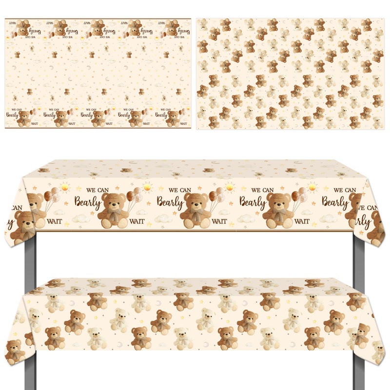 umoni Bear Tablecloth 2PCS We Can Bearly Wait Baby Shower Supplies Teddy Bear Party Table Covers Brown Bearly Wait Table Decorations for Bear Theme Birthday Party Decor - Image 2