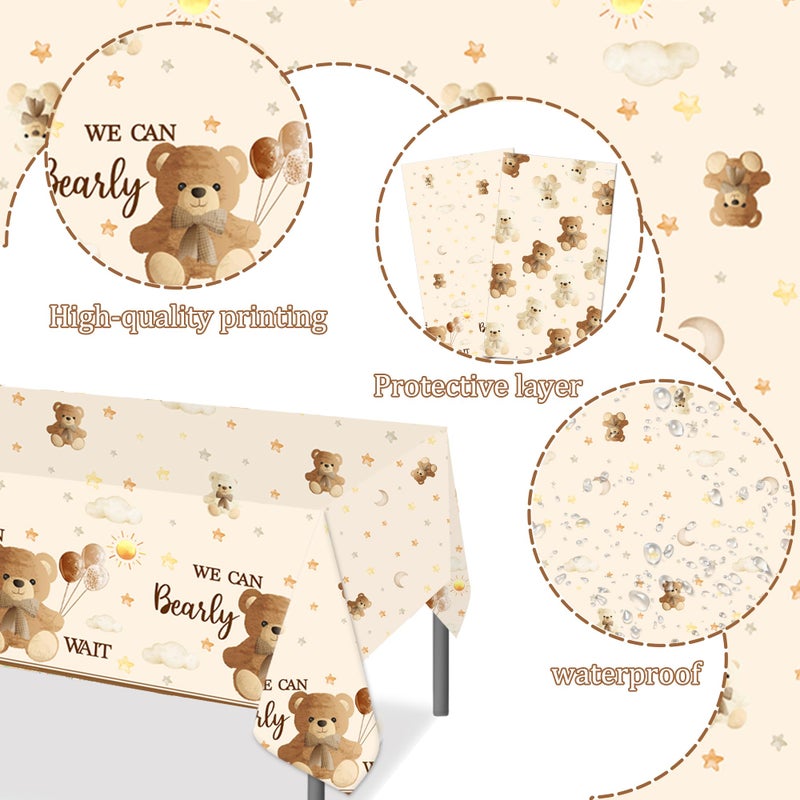 umoni Bear Tablecloth 2PCS We Can Bearly Wait Baby Shower Supplies Teddy Bear Party Table Covers Brown Bearly Wait Table Decorations for Bear Theme Birthday Party Decor - Image 4