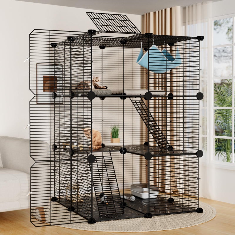 STILLCOVE Large Cat Cage Indoor: Enclosed Cat Enclosure DIY Pet Playpen Detachable Metal Wire Kennel Sturdy Crate with Hammock for Cats Kitten - Image 1