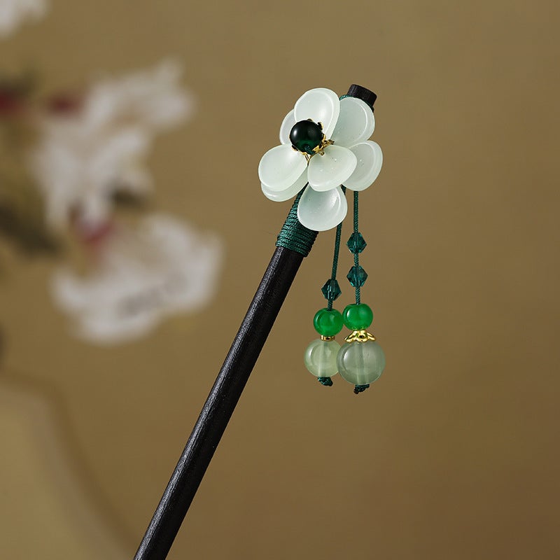 Generic Palace Style Imitation Ebony Hairpin Antique Hanfu Flower Hair Hairpin National Style Tassel Hairpin Ancient Clothing Hair Ornament Leng Shuanhua